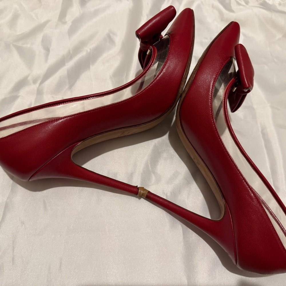 Valentino Red Leather Bow Heels 38.5 - Picture 4 of 12